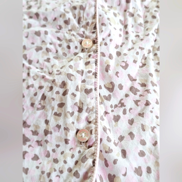 Victoria's Secret Pajama Button Up Top Leopard Cheetah Print Ivory Pink & Beige - Picture 8 of 11
